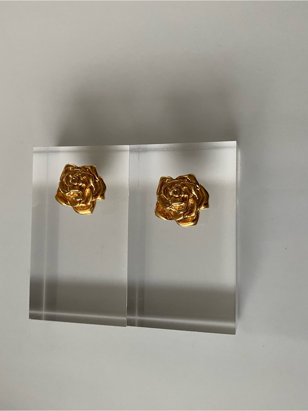 Gold Tone Rose Floral Stud Earrings - Women Accessories